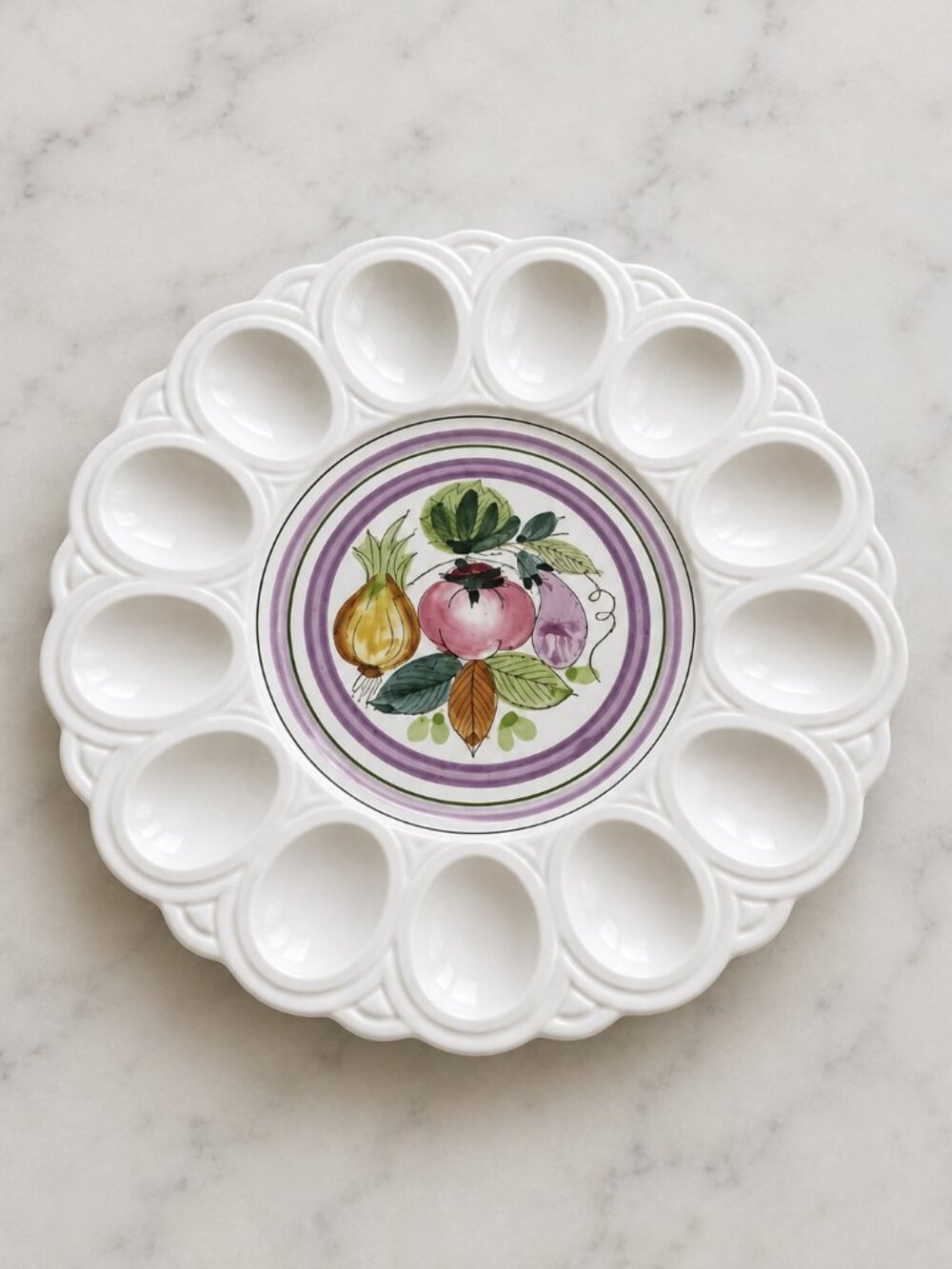 Vintage UCAGCO Japan Ceramic Deviled Egg Plate Fruit Center 9.75"